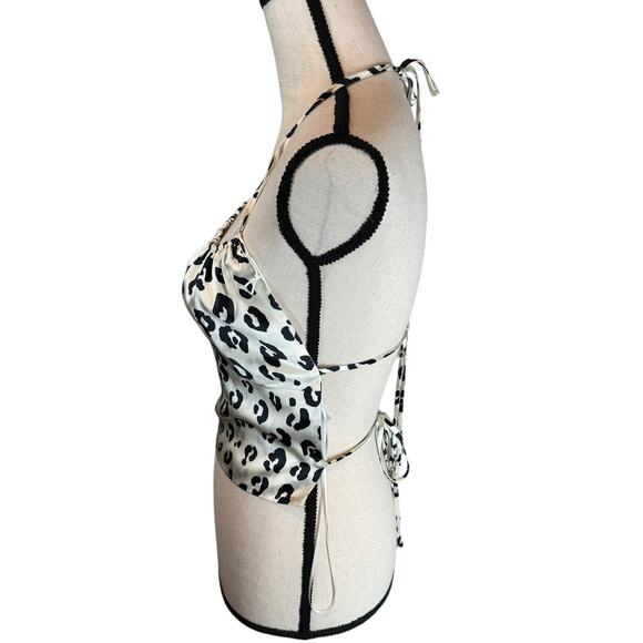 NWT Reformation Wade Silk Leopard Print Open Back Halter Top Medium Cream Black - Picture 6 of 11